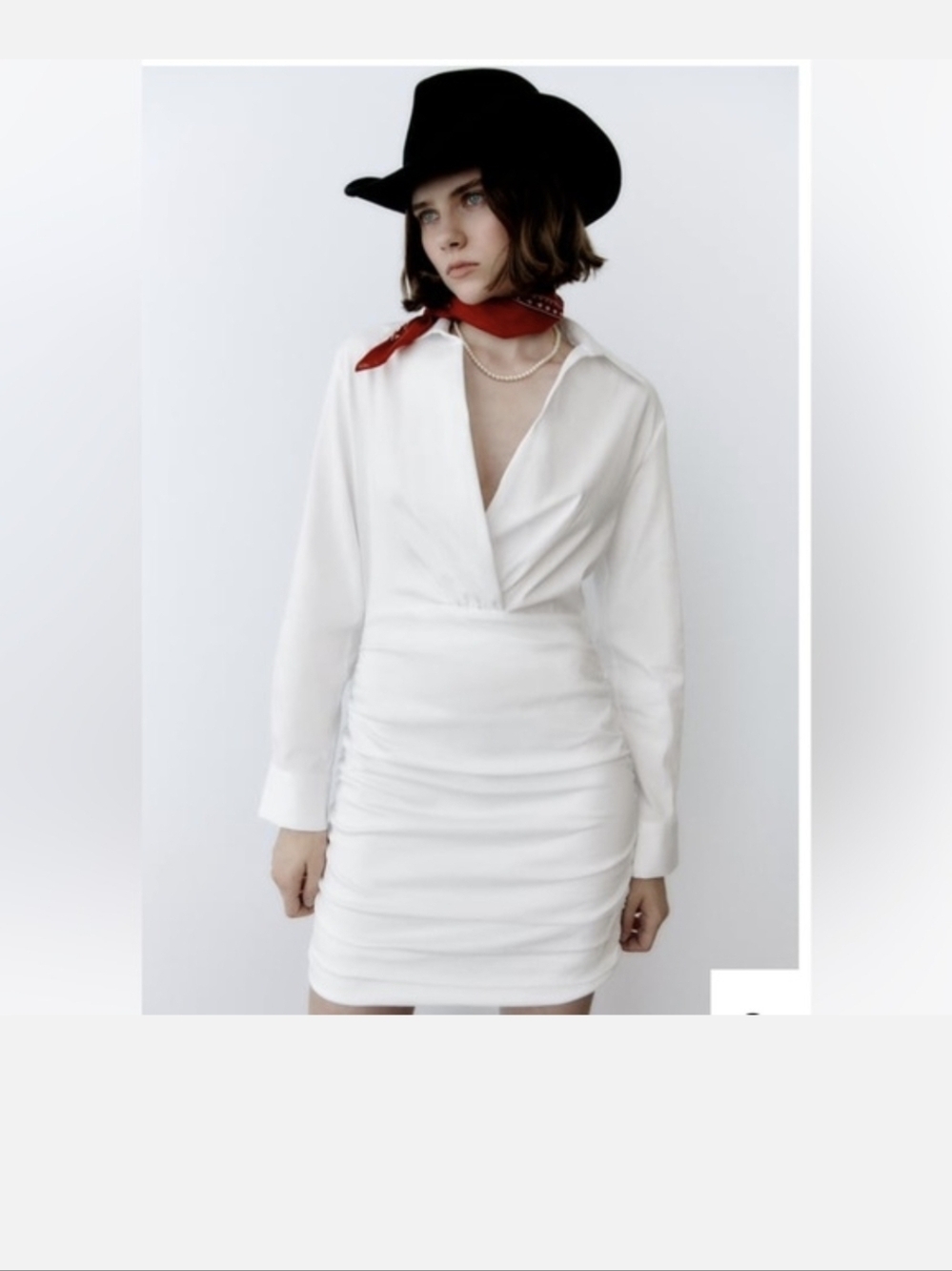 Zara, Plunge Neck,Elegant White Shirt Dress,Size S